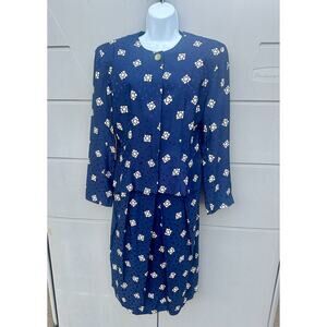 Vtg Maggy London By Jeannene Booher Blue Brocade Silk Floral Skirt Suit Set 12